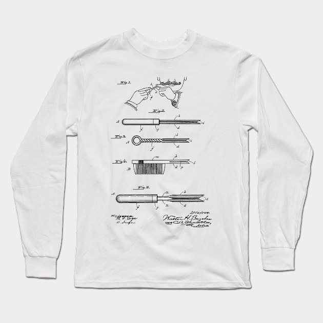 Curling Tongs Vintage Patent Hand Drawing Long Sleeve T-Shirt by TheYoungDesigns